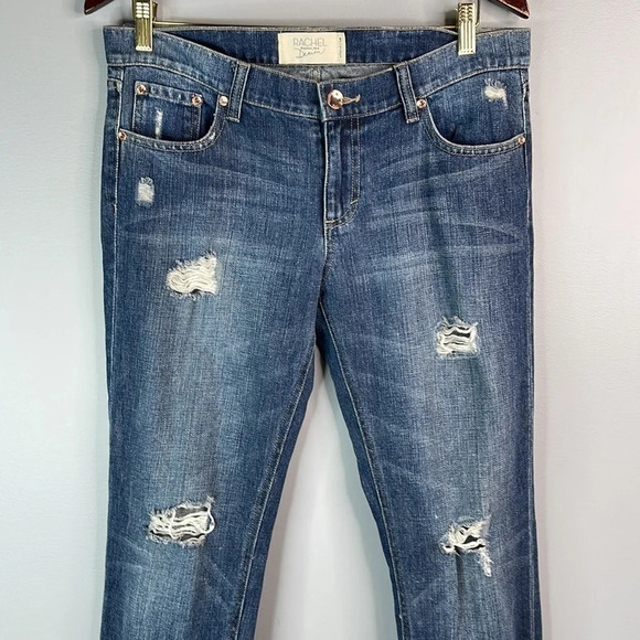 RACHEL Rachel Roy Distressed Rebel Weekend Blue  Medium Wash Mid Rise Jeans 28 - Picture 3 of 9